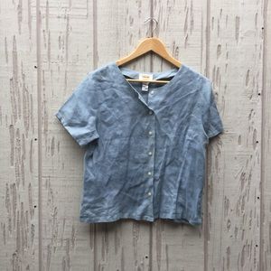 Vintage Irish linen blue boxy shirt top blouse